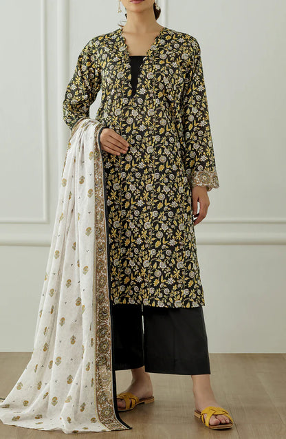Orient 3 PIECE PRINTED LAWN SUIT- Black (UNSTITCHED)