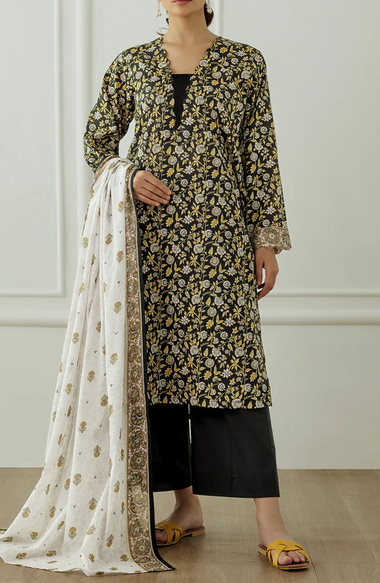 Orient 3 PIECE PRINTED LAWN SUIT- Black (UNSTITCHED)