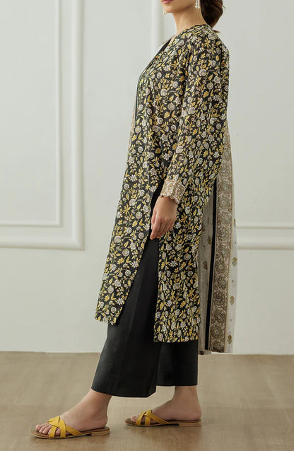 Orient 3 PIECE PRINTED LAWN SUIT- Black (UNSTITCHED)
