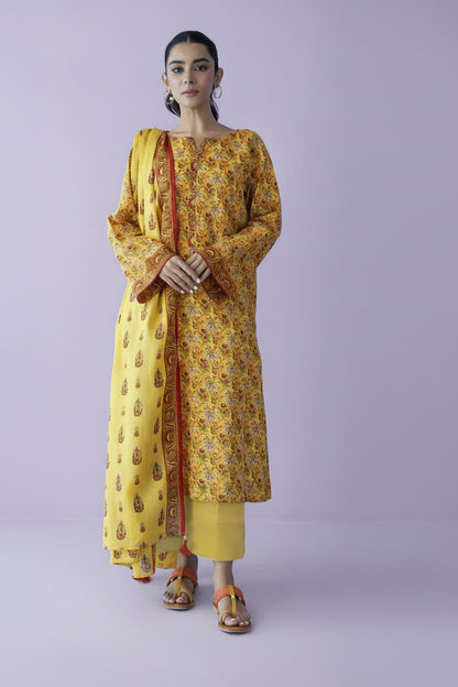 Orient 3 PIECE PRINTED LAWN SUIT- Yellow (UNSTITCHED)