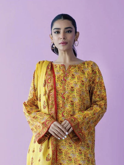 Orient 3 PIECE PRINTED LAWN SUIT- Yellow (UNSTITCHED)