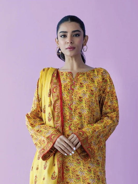Orient 3 PIECE PRINTED LAWN SUIT- Yellow (UNSTITCHED)