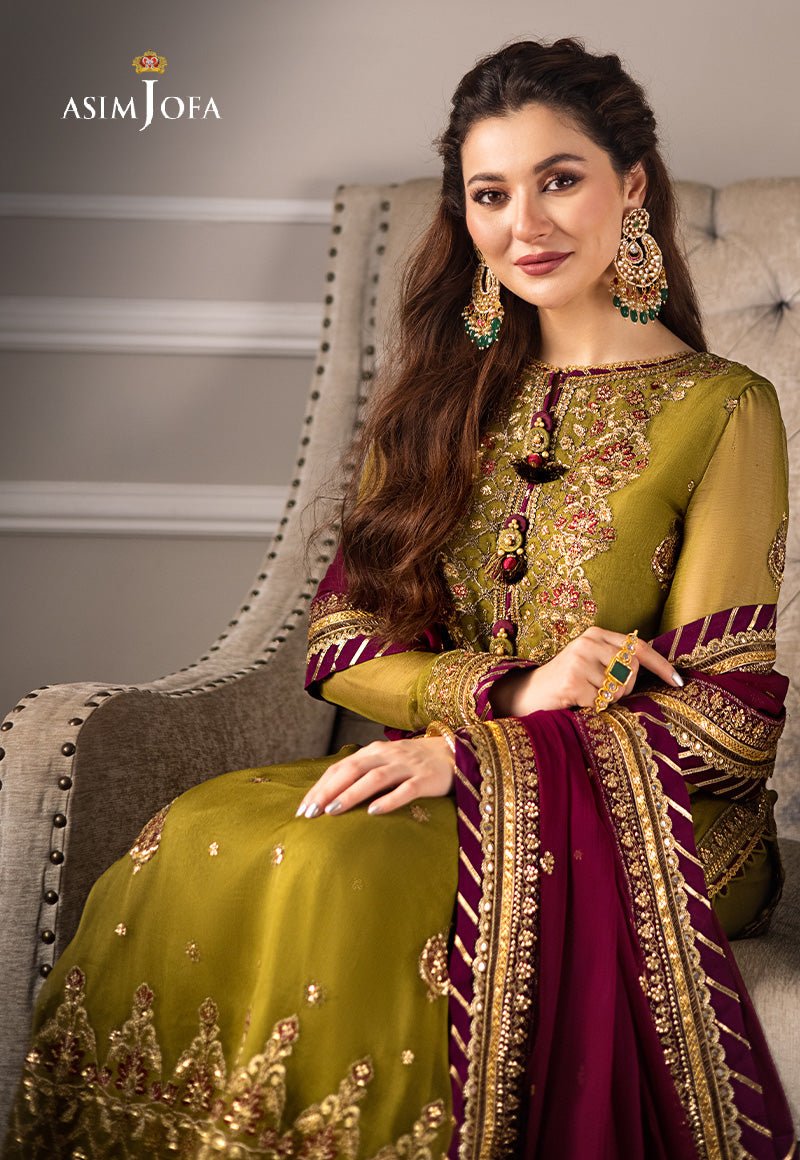Asim Jofa Formal Chiffon Embroidered - Magenta 3-Pc | Replica