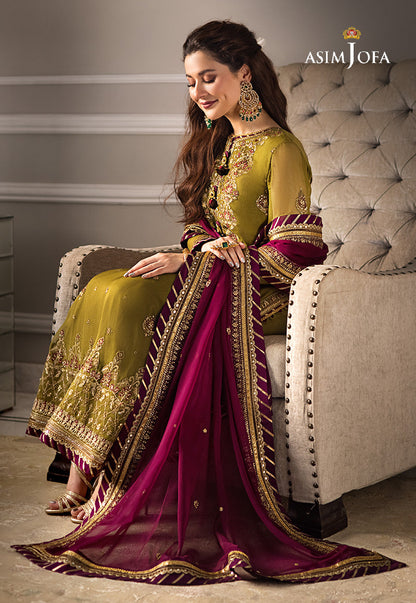 Asim Jofa Formal Chiffon Embroidered - Magenta 3-Pc | Replica