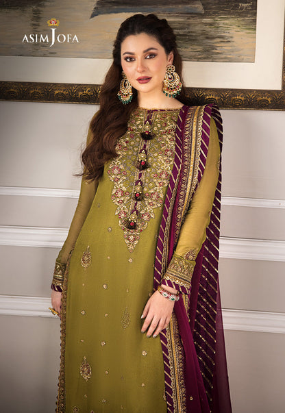 Asim Jofa Formal Chiffon Embroidered - Magenta 3-Pc | Replica