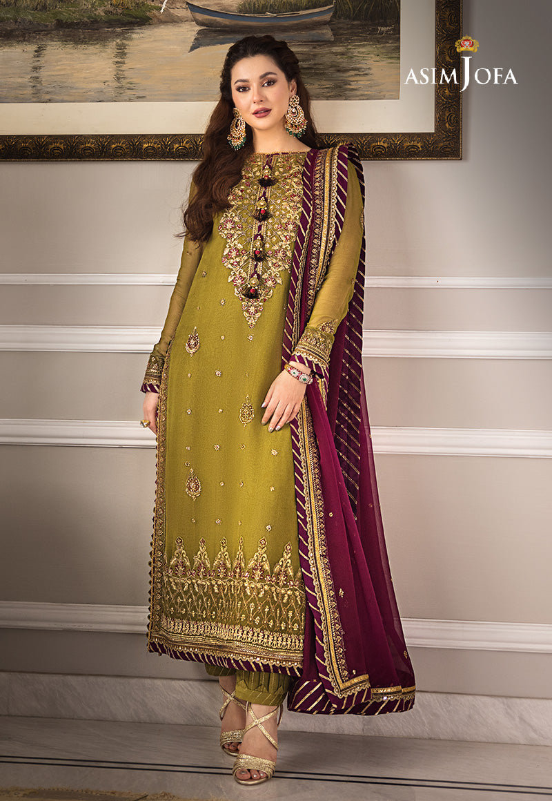 Asim Jofa Formal Chiffon Embroidered - Magenta 3-Pc | Replica