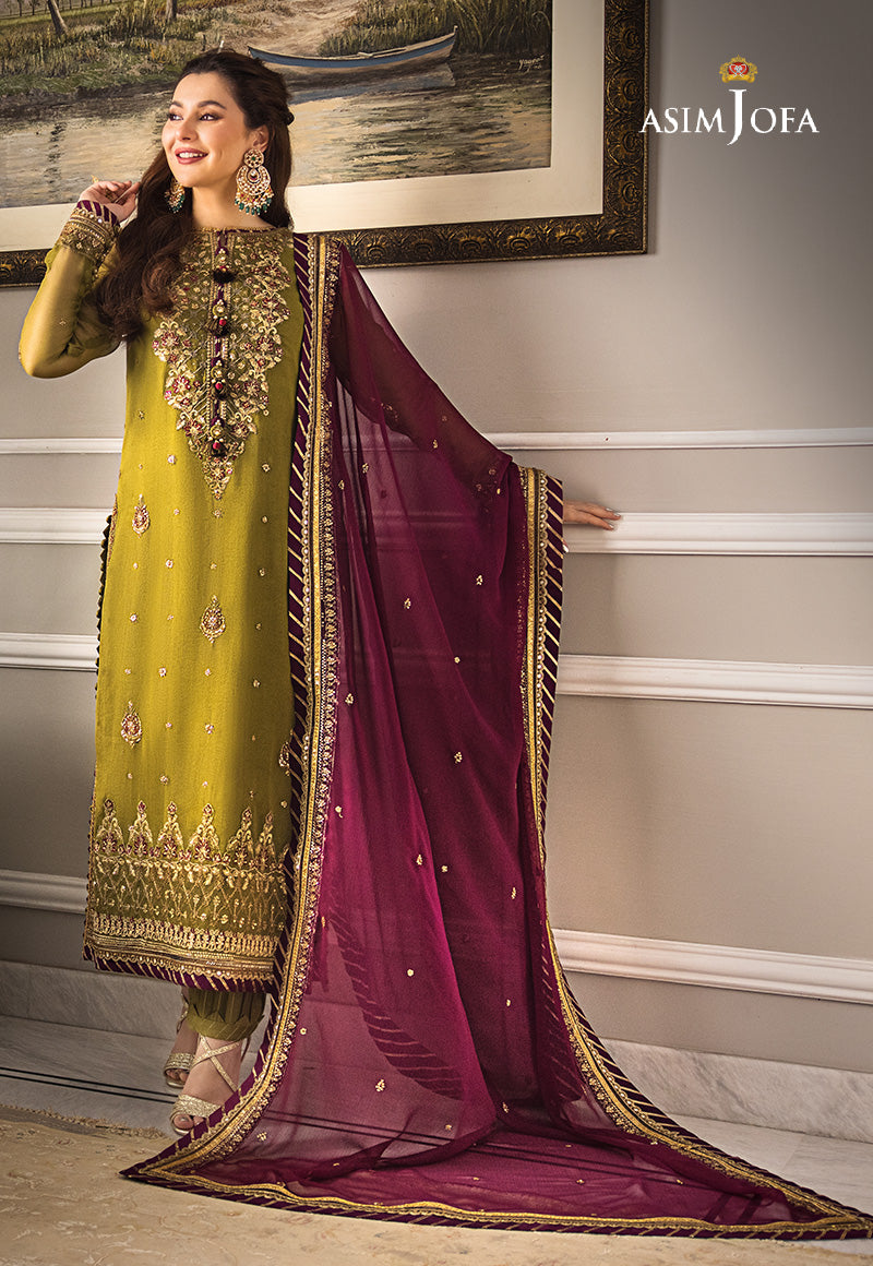 Asim Jofa Formal Chiffon Embroidered - Magenta 3-Pc | Replica