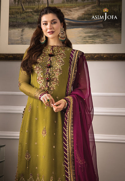 Asim Jofa Formal Chiffon Embroidered - Magenta 3-Pc | Replica