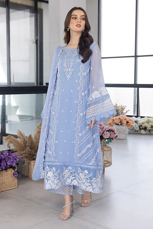 Azure Chiffon  Embroidered - Ice Blue 3-Pc | Replica