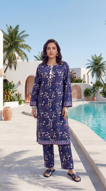 Blue - Elaya 2pc Unstitched Lawn Suit