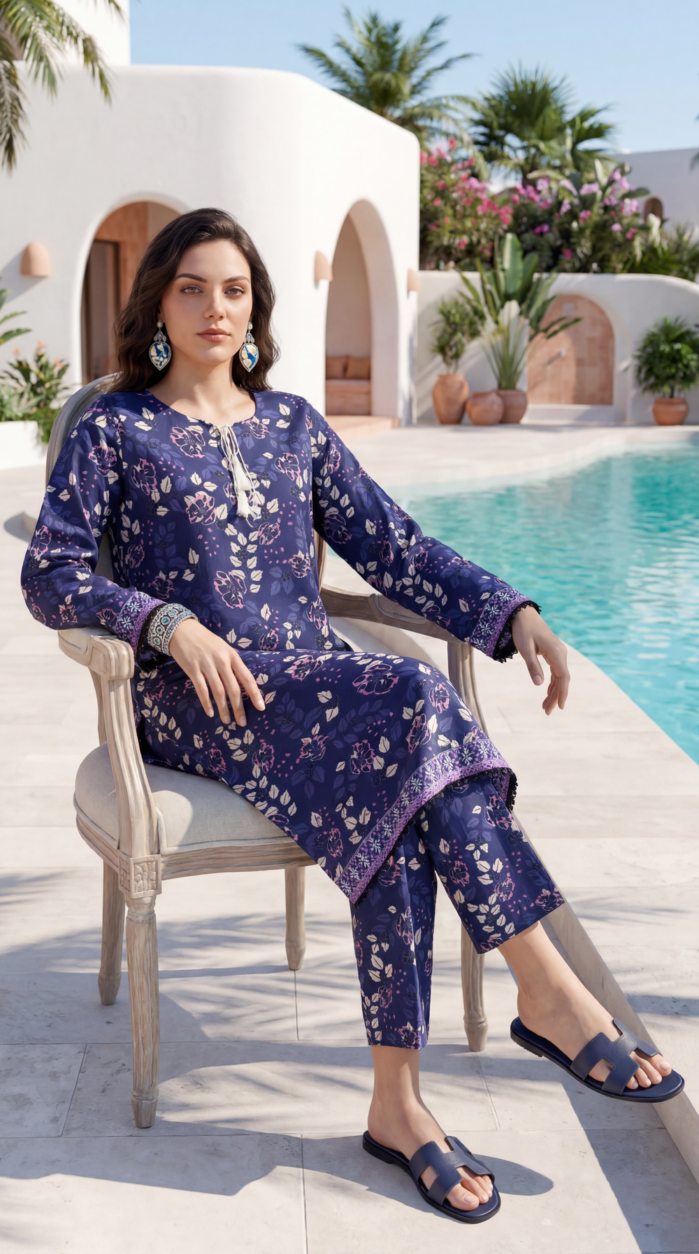 Blue - Elaya 2pc Unstitched Lawn Suit