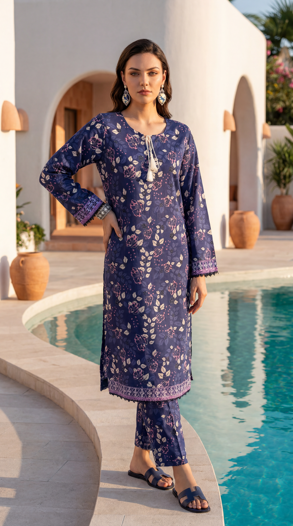 Blue - Elaya 2pc Unstitched Lawn Suit