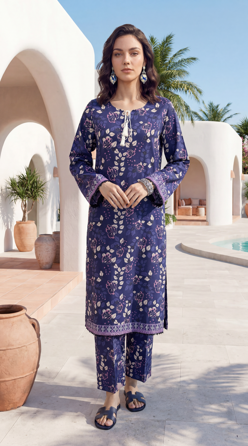 Blue - Elaya 2pc Unstitched Lawn Suit
