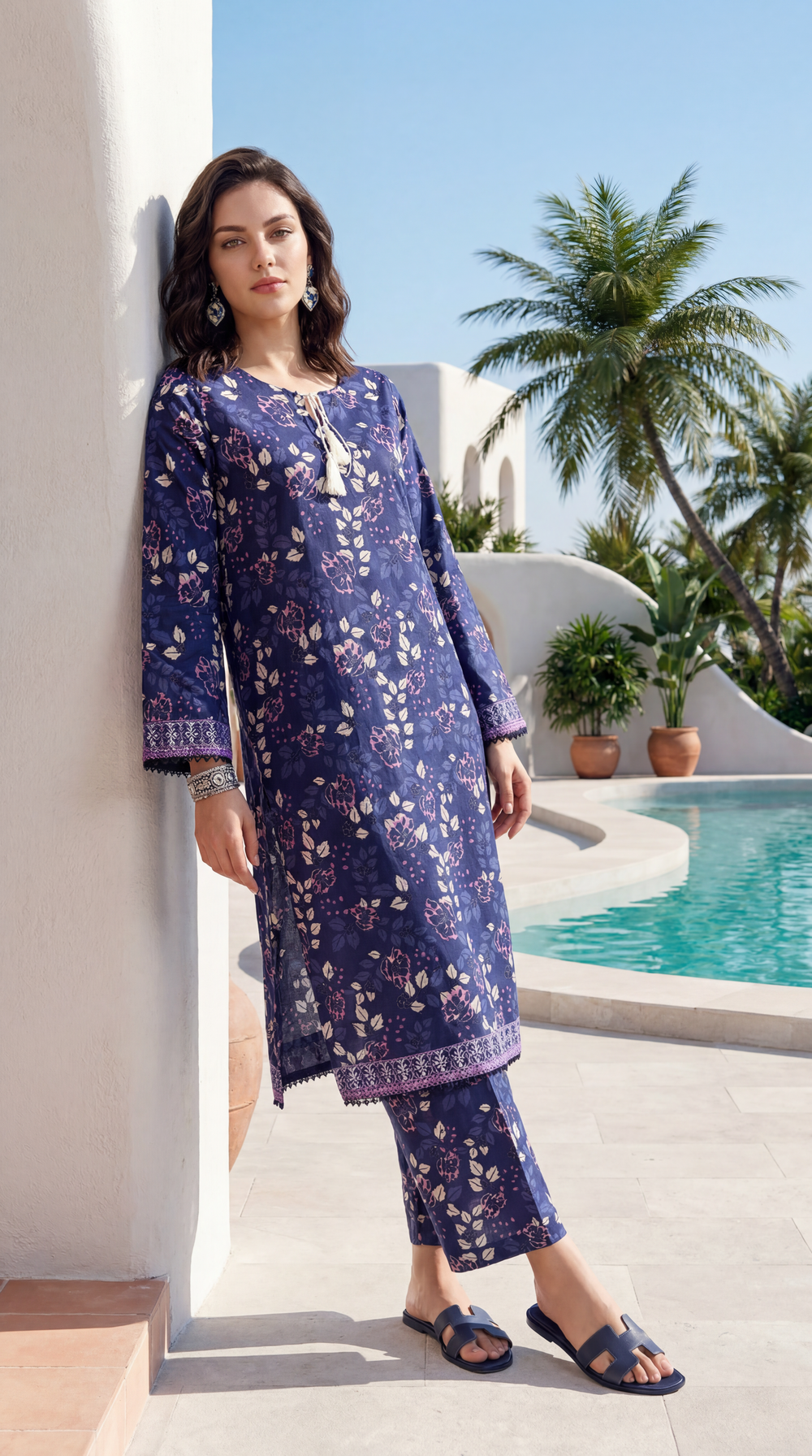Blue - Elaya 2pc Unstitched Lawn Suit