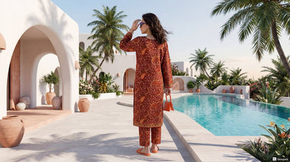 Rust - Elaya 2pc Unstitched Lawn Suit