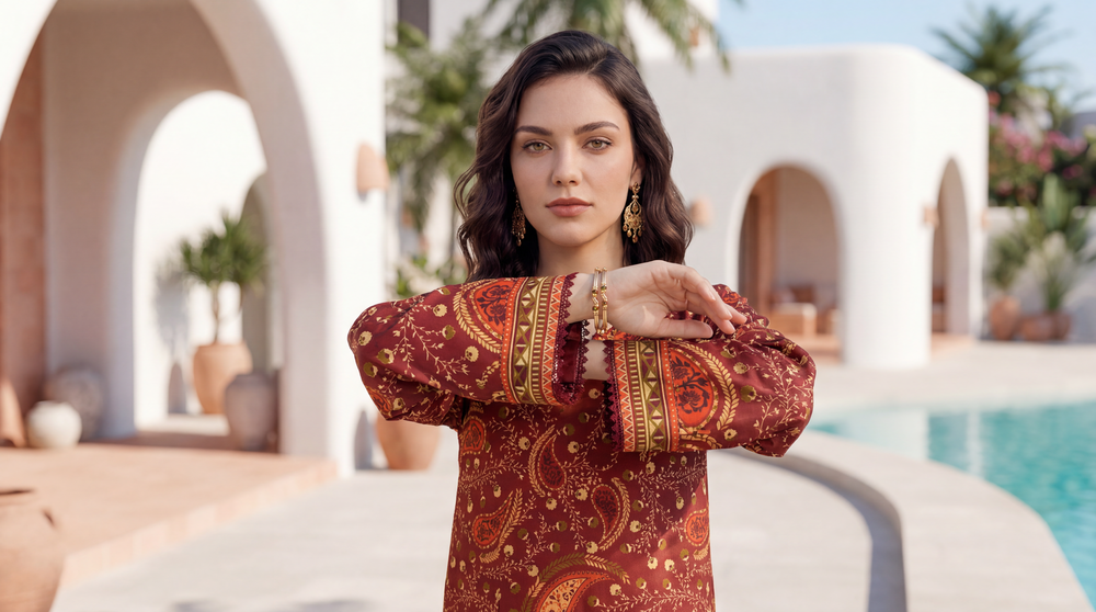 Rust - Elaya 2pc Unstitched Lawn Suit