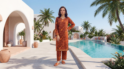 Rust - Elaya 2pc Unstitched Lawn Suit