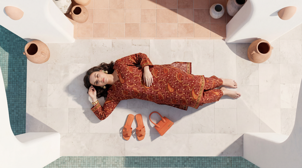 Rust - Elaya 2pc Unstitched Lawn Suit