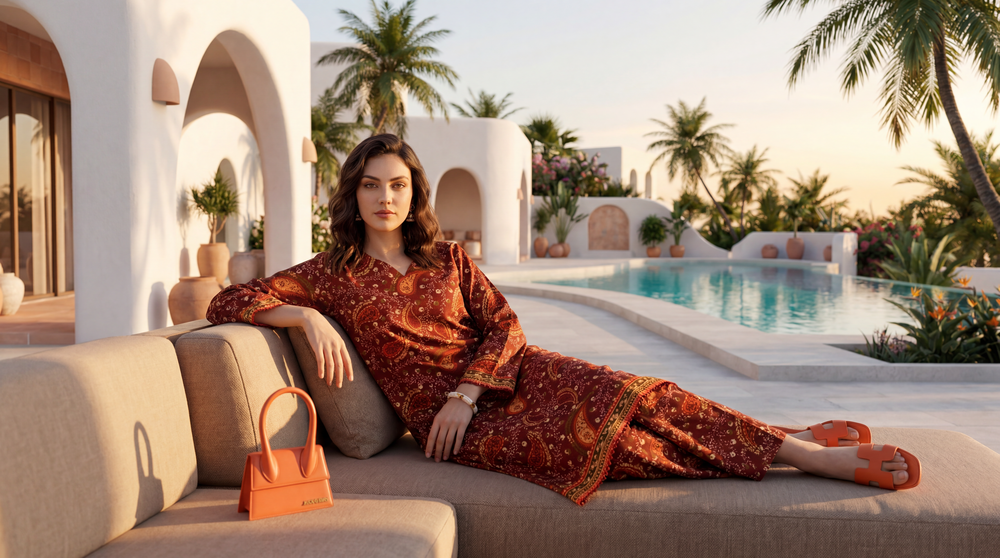 Rust - Elaya 2pc Unstitched Lawn Suit