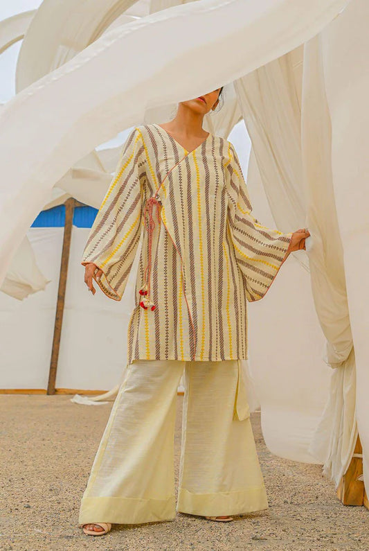 Mizaj 1pc Unstitched Khaddar Shirt | Light Lemon