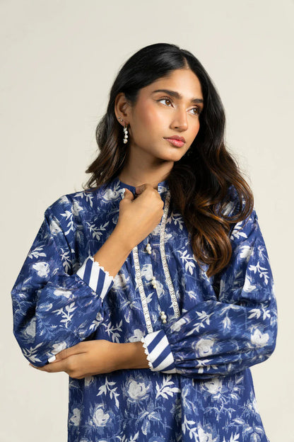 Blue - Alkaram 1pc Unstitched Lawn Shirt
