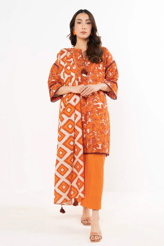 Alkaram 3pc Unstitched Khaddar Suit | Orange