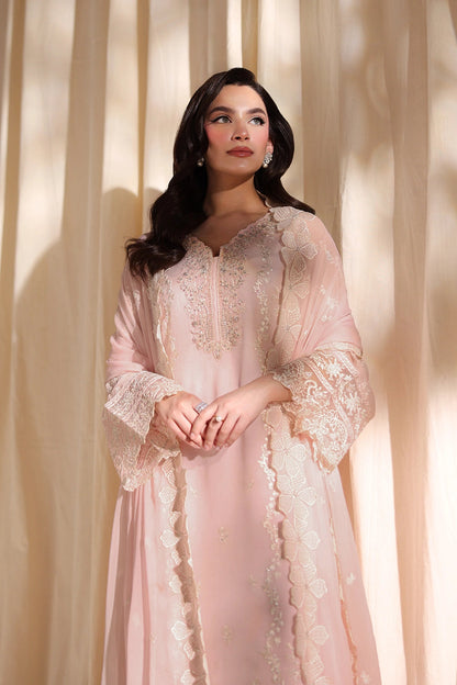 Azure Twirling Tulip Embroidered Chiffon - Peach 3pc (Replica)