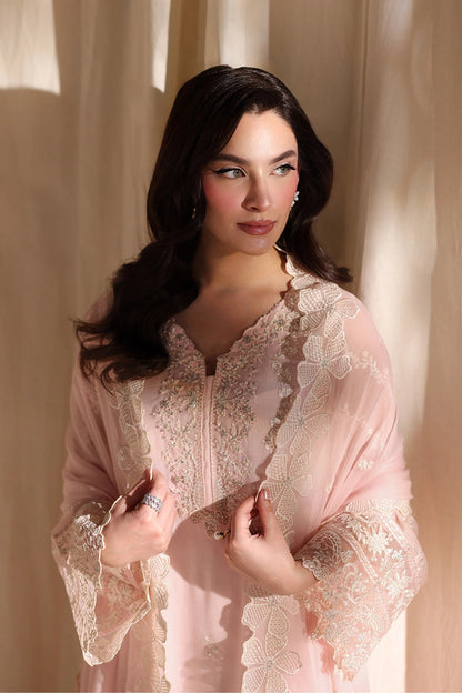 Azure Twirling Tulip Embroidered Chiffon - Peach 3pc (Replica)