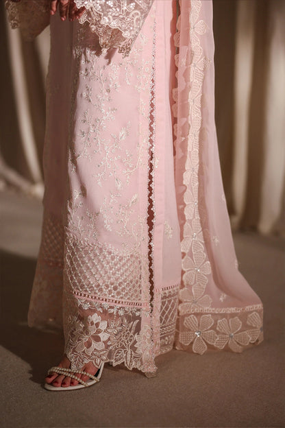 Azure Twirling Tulip Embroidered Chiffon - Peach 3pc (Replica)