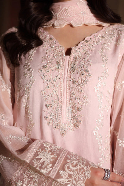 Azure Twirling Tulip Embroidered Chiffon - Peach 3pc (Replica)