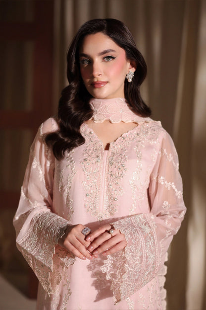 Azure Twirling Tulip Embroidered Chiffon - Peach 3pc (Replica)