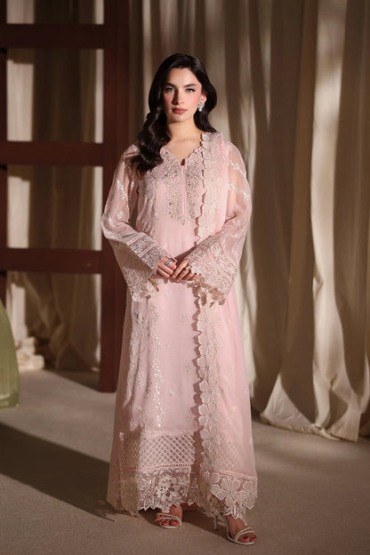 Azure Twirling Tulip Embroidered Chiffon - Peach 3pc (Replica)
