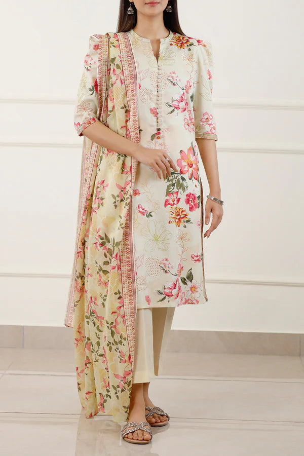 Ivory | Saya 3pc Unstitched Lawn Suit