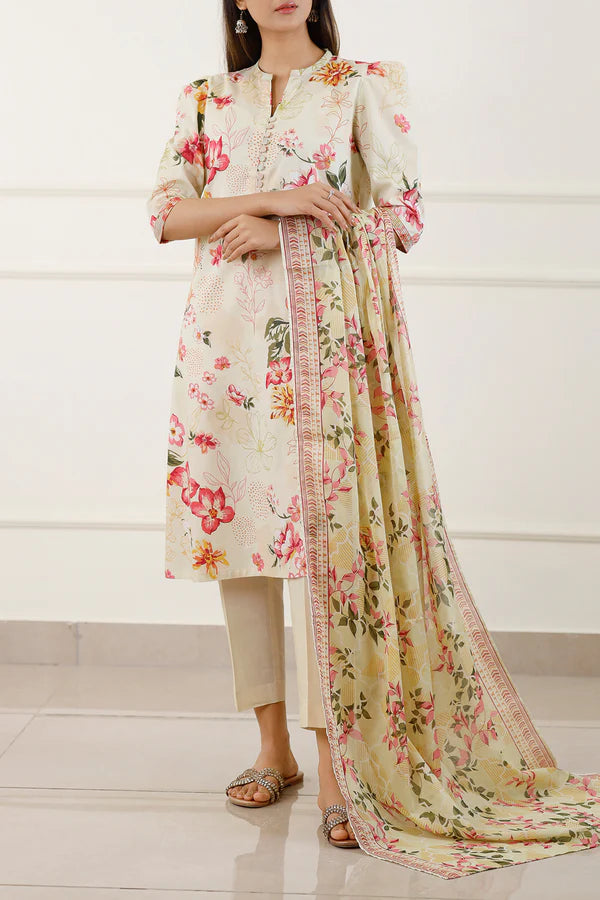 Ivory | Saya 3pc Unstitched Lawn Suit