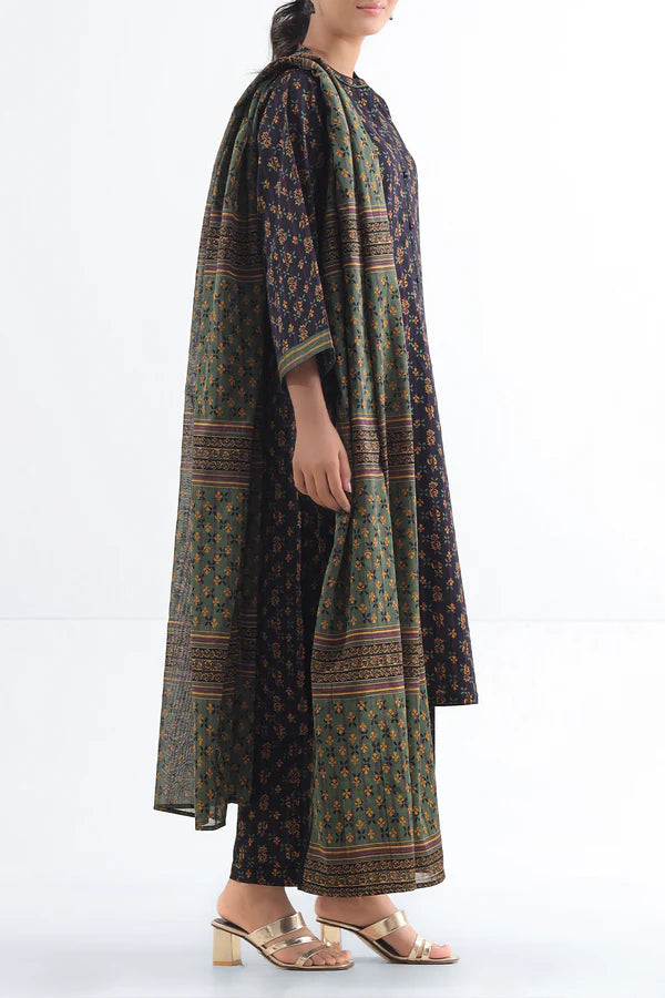 Black| Saya 2PC Unstitched Lawn Suit