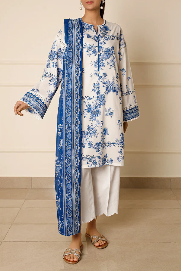 White | Saya 3pc Unstitched Lawn Suit