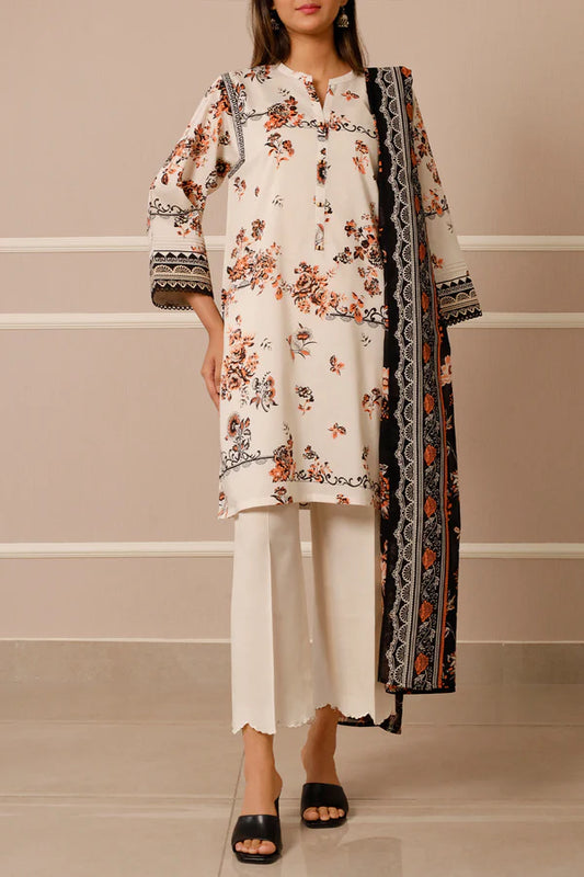 Beige | Saya 3pc Unstitched Lawn Suit