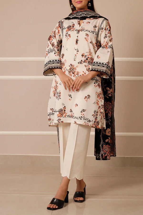 Beige | Saya 3pc Unstitched Lawn Suit
