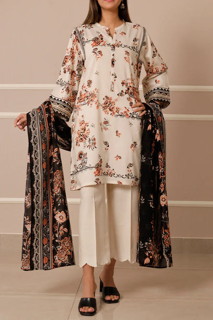Beige | Saya 3pc Unstitched Lawn Suit