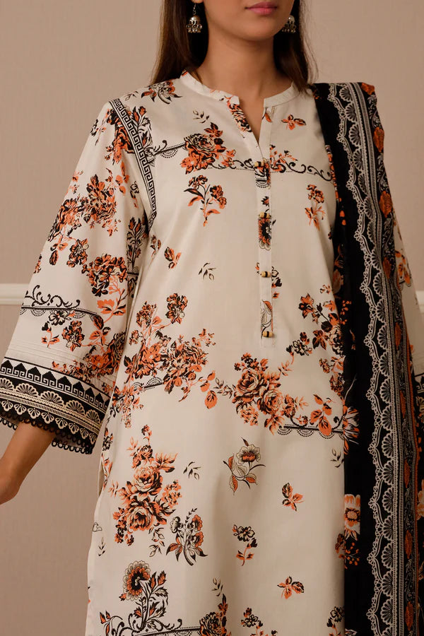 Beige | Saya 3pc Unstitched Lawn Suit