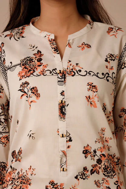 Beige | Saya 3pc Unstitched Lawn Suit