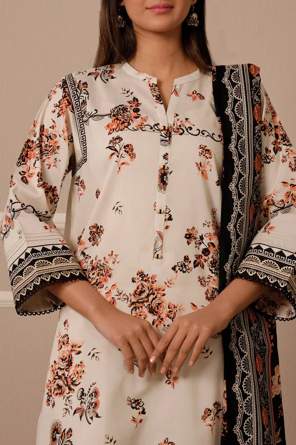 Beige | Saya 3pc Unstitched Lawn Suit