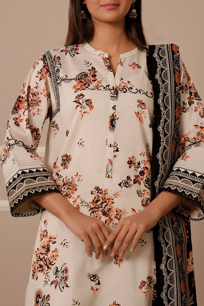 Beige | Saya 3pc Unstitched Lawn Suit