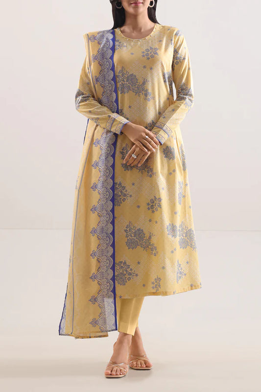 Lemon Yellow | Saya 3pc Unstitched Lawn Suit