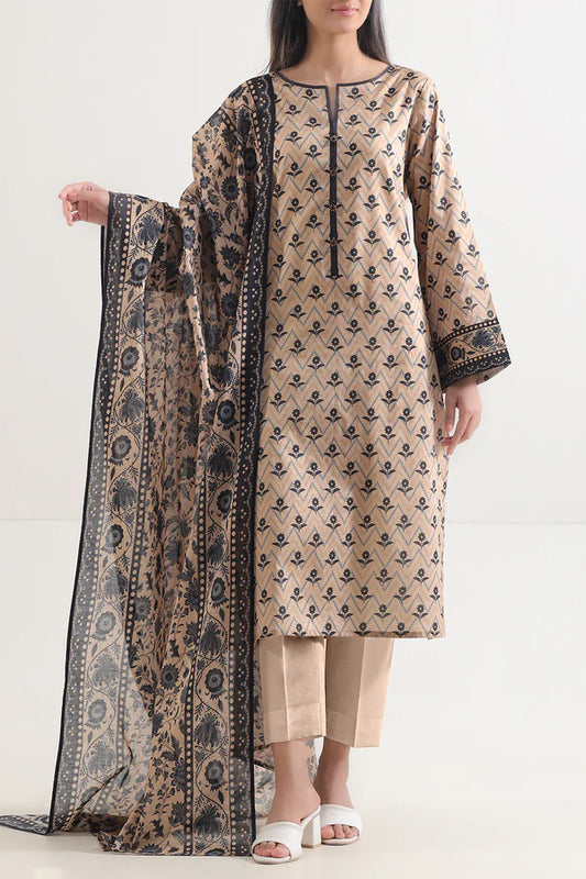 Beige | Saya 3pc Unstitched Lawn Suit