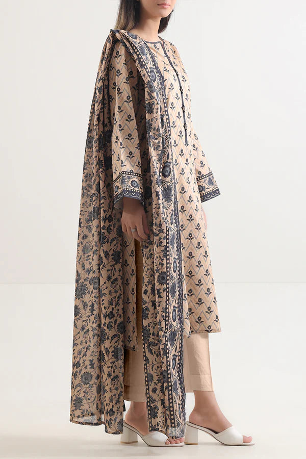 Beige | Saya 3pc Unstitched Lawn Suit