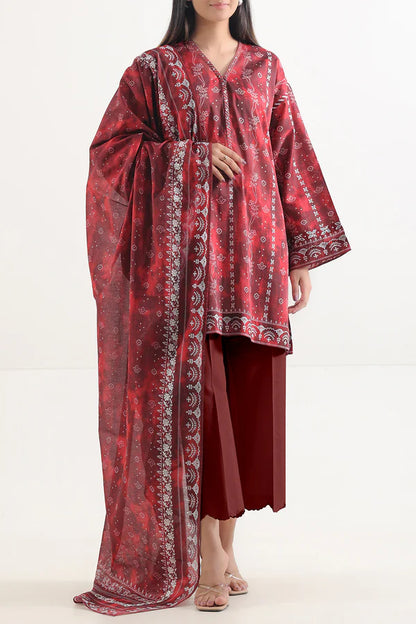 Red | Saya 3pc Unstitched Lawn Suit