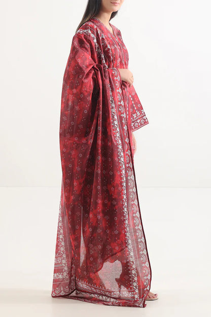 Red | Saya 3pc Unstitched Lawn Suit