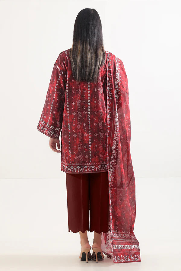 Red | Saya 3pc Unstitched Lawn Suit