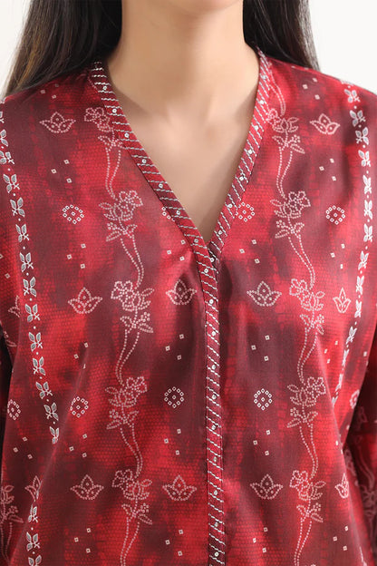 Red | Saya 3pc Unstitched Lawn Suit